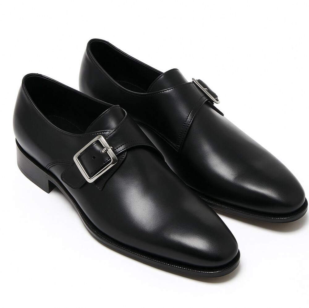 SALVATORE FERRAGAMO Lavorazione Leather Monk-Strap Shoes Black Sz 9 D $1475